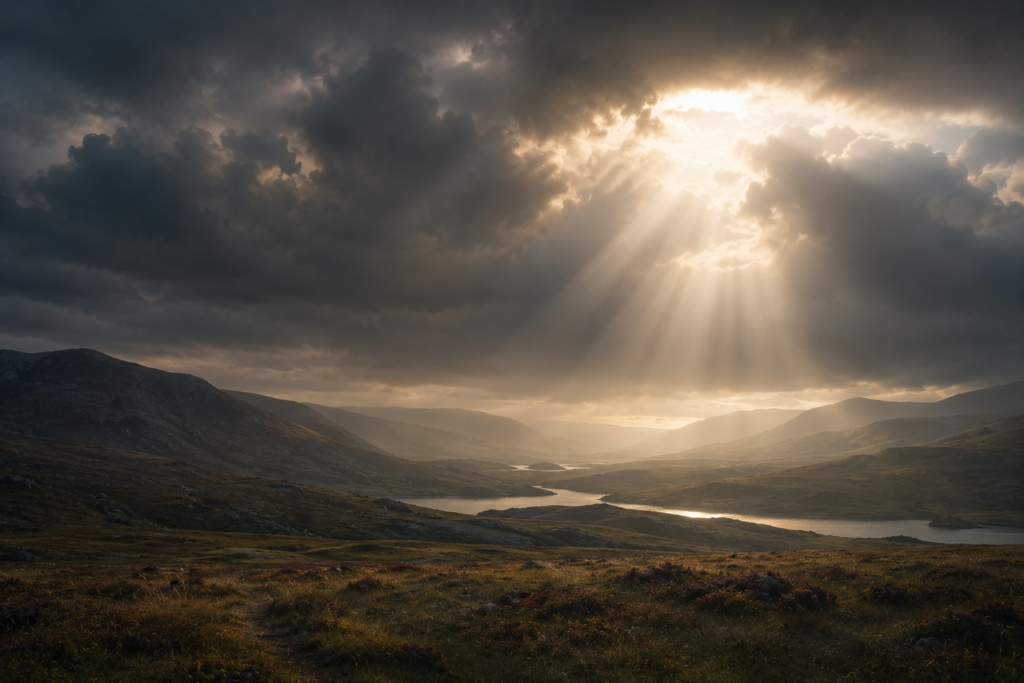 Dramatic light on a misty valley